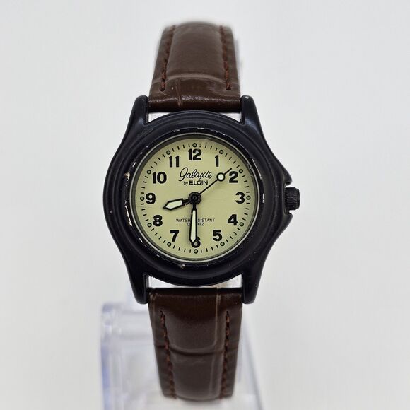 Galaxie By Elgin Women's Watch 26MM Cream Dial New Brown‎ Leather Bands Battery - Picture 2 of 12